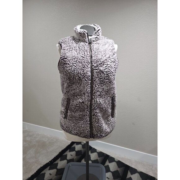 Thread & Supply Womens Sherpa Zip-Up Vest Medium 100% Polyester Brown - Picture 2 of 8